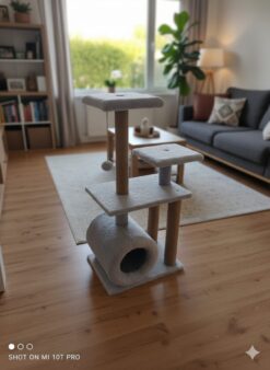 HayMiaKo Premium Gri Renk Tünelli Kedi Tırmalama Evi0